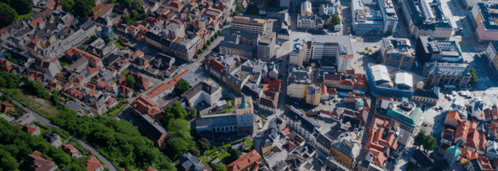 Footer banner with sky view of city