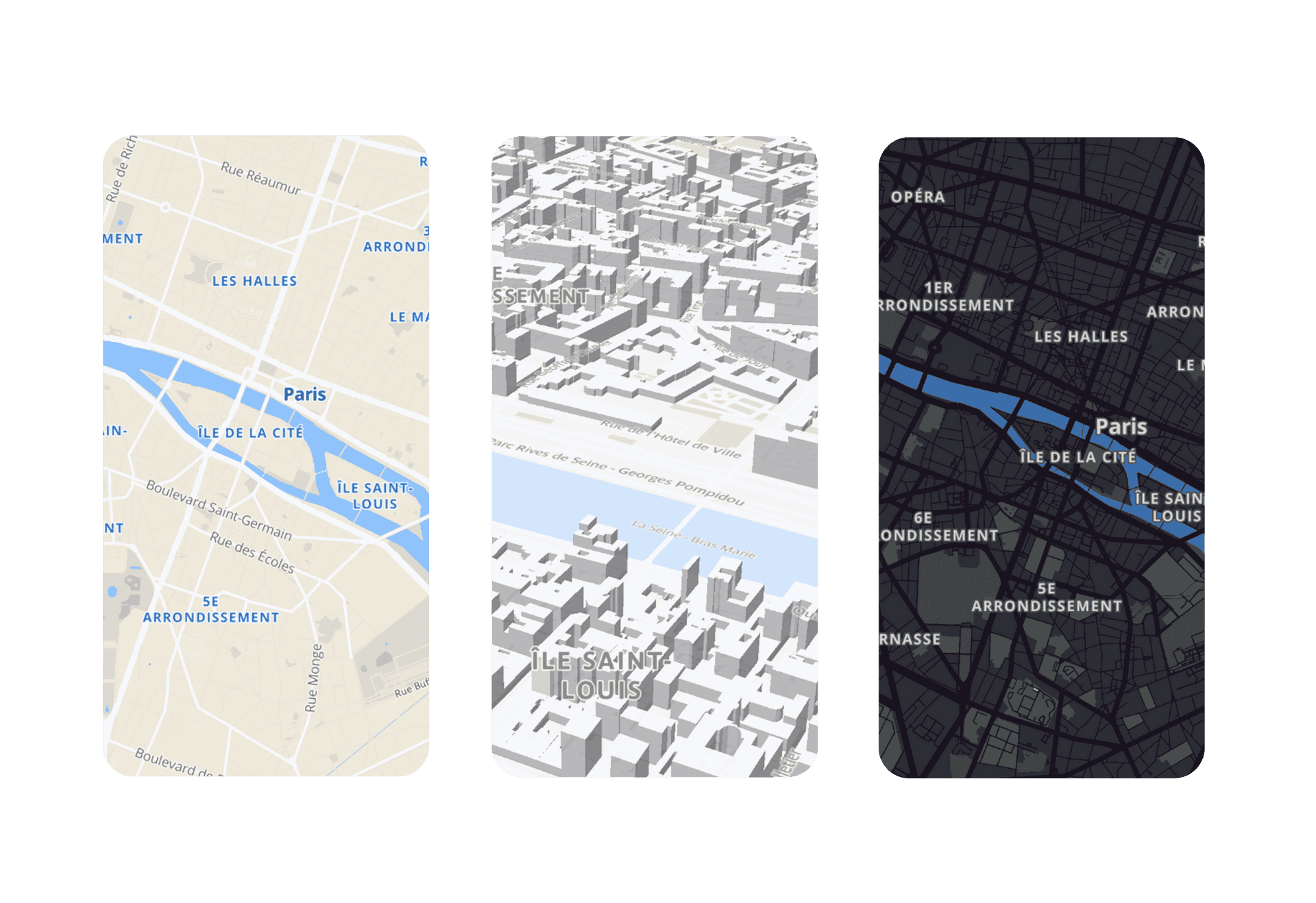 3 pictures of base map styles