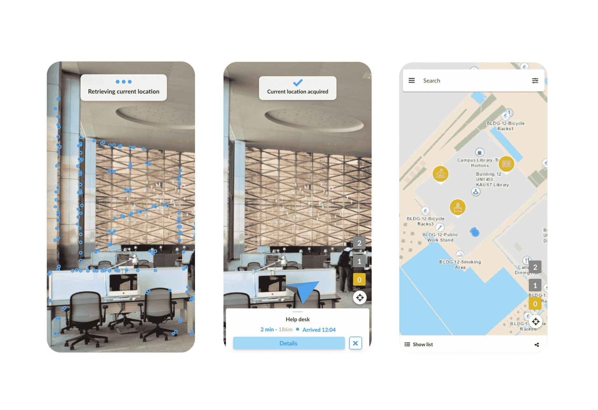 3 pictures of scanning the environment for positionning