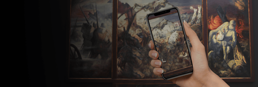 Footer banner with mobile augmented reality in museum