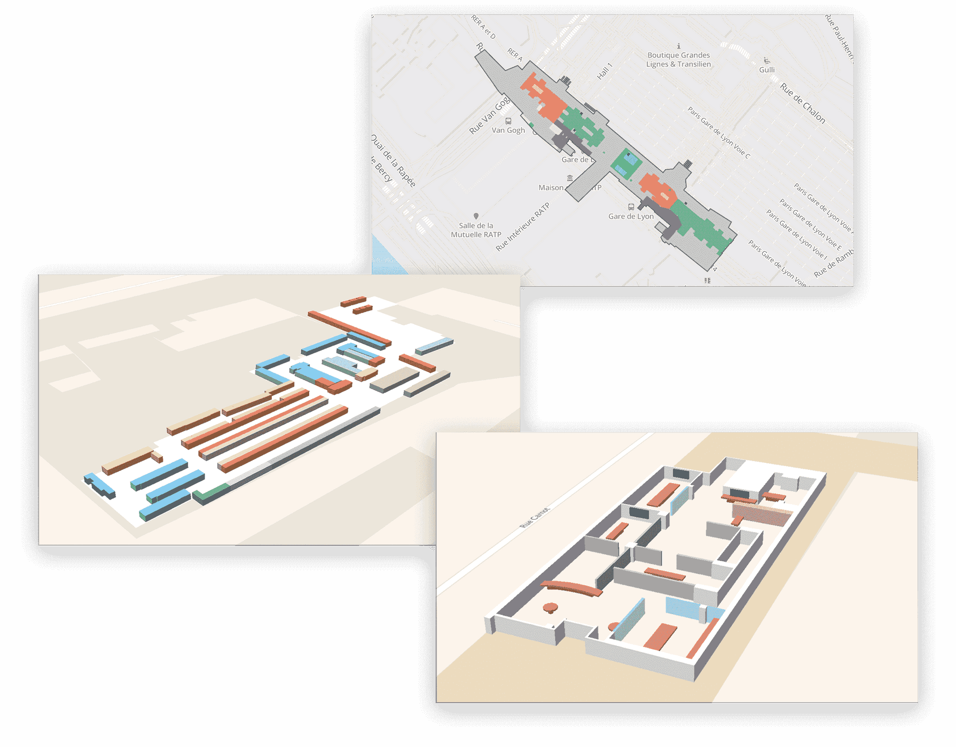 3 pictures of indoor maps