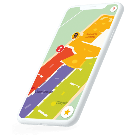 mobile with colorful indoor map