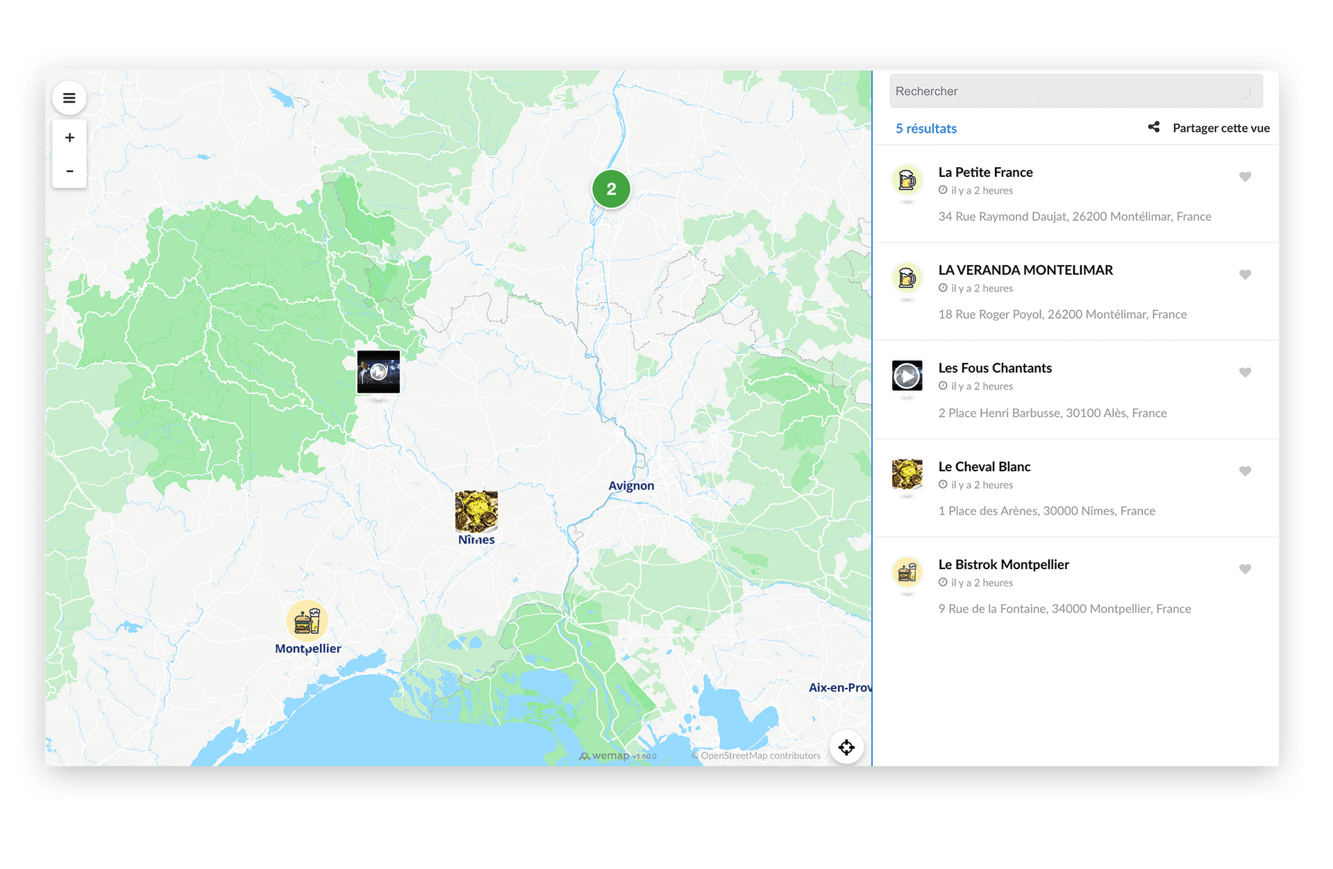 a map with 3 pinpoints