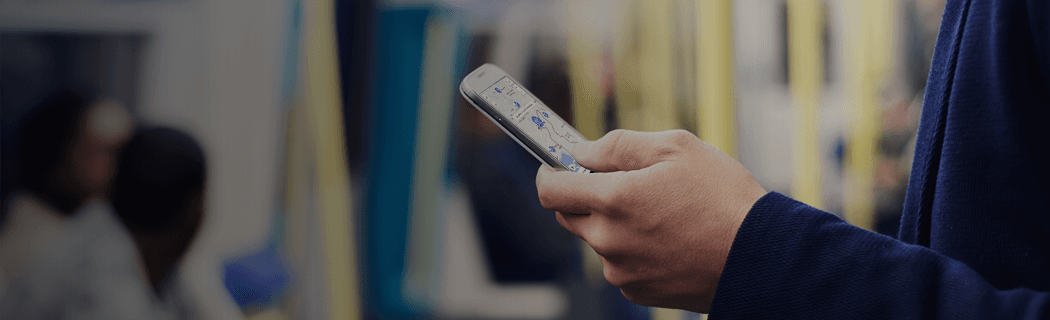 Footer banner with personne navigating on phone