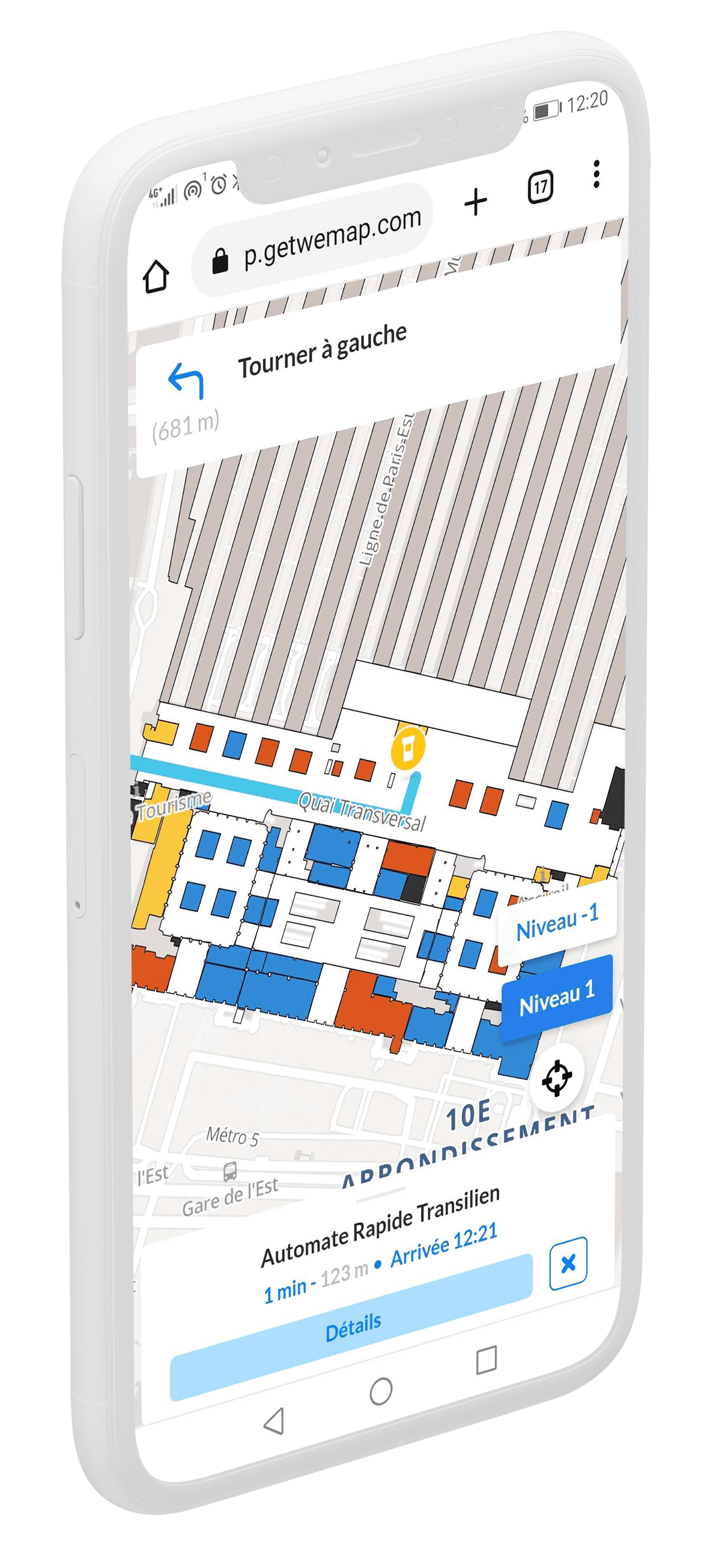 mobile with an indoor itinerary in railway station