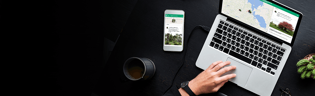 Footer banner with view of Wemap map open on computer and mobile